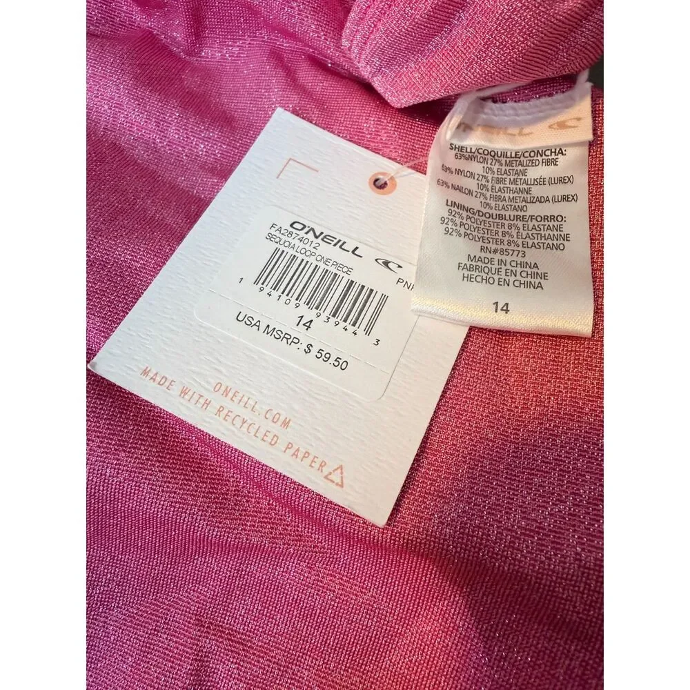 NWT O'NEILL Girl's Sequoia Loop One-Piece in Pink Azalea size 14
